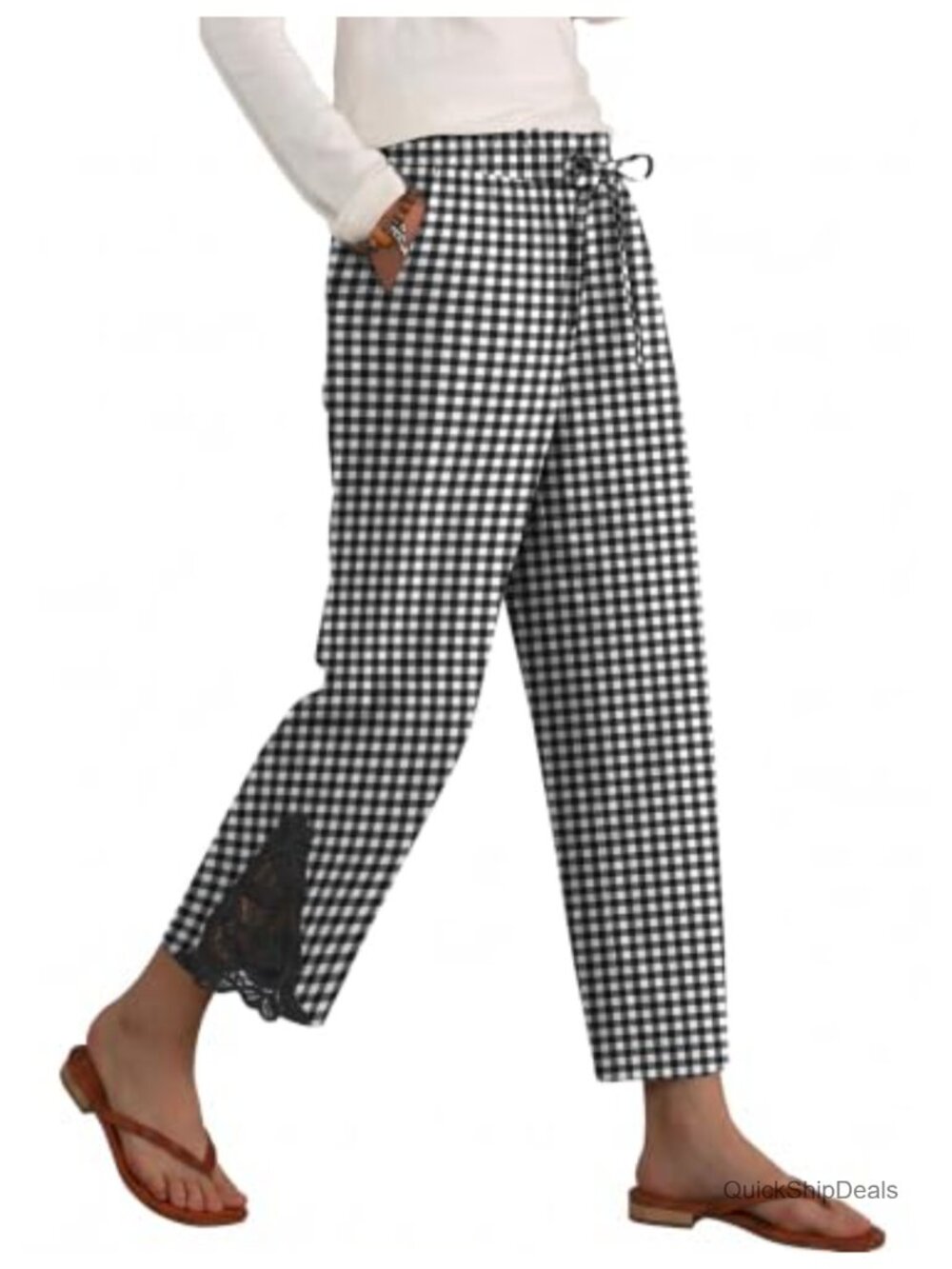 Cotton Linen Capri Pants with Pockets Wide Leg Drawstring